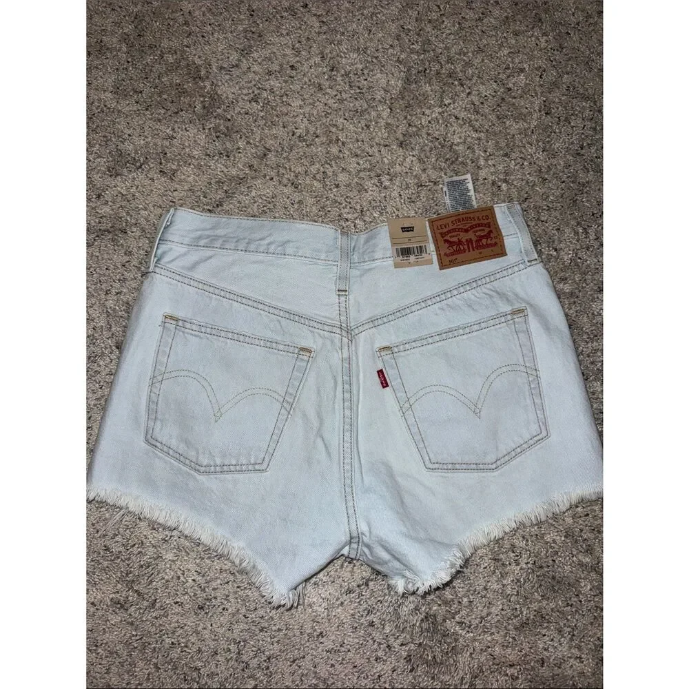 Levi's 501 Light Blue Distressed Denim Jean Shorts